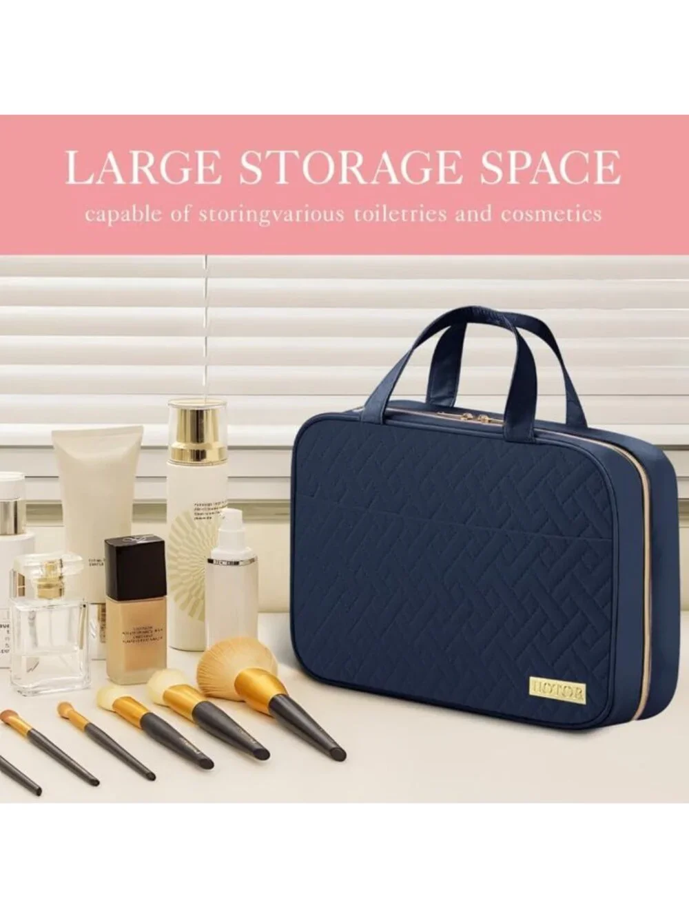 Travel Toiletry Bag for Men & Women - Hanging Organizer, Navy Blue Essentials